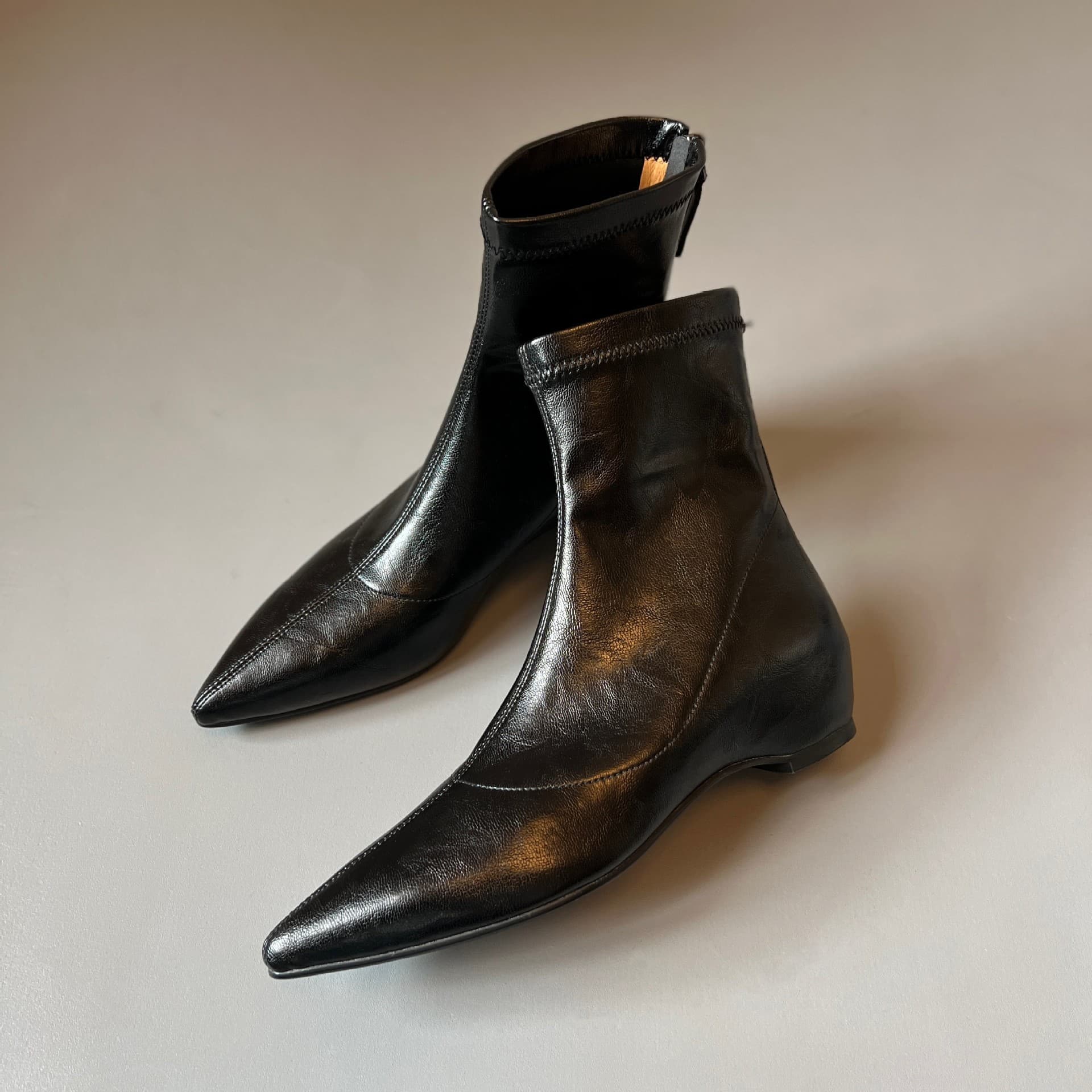 Commute Height-Increasing Slim Boots~4.5cm Pointed Toe Soft Leather Stretch Boots with Back Zipper Wedge Heel New Soft Sheepskin