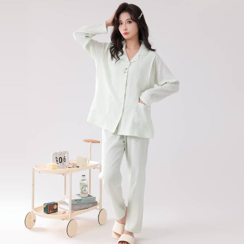 Combed Cotton Green Yaqi 2026 New Maternity Nursing Top Cardigan Long Sleeve Pajamas Women's Homewear