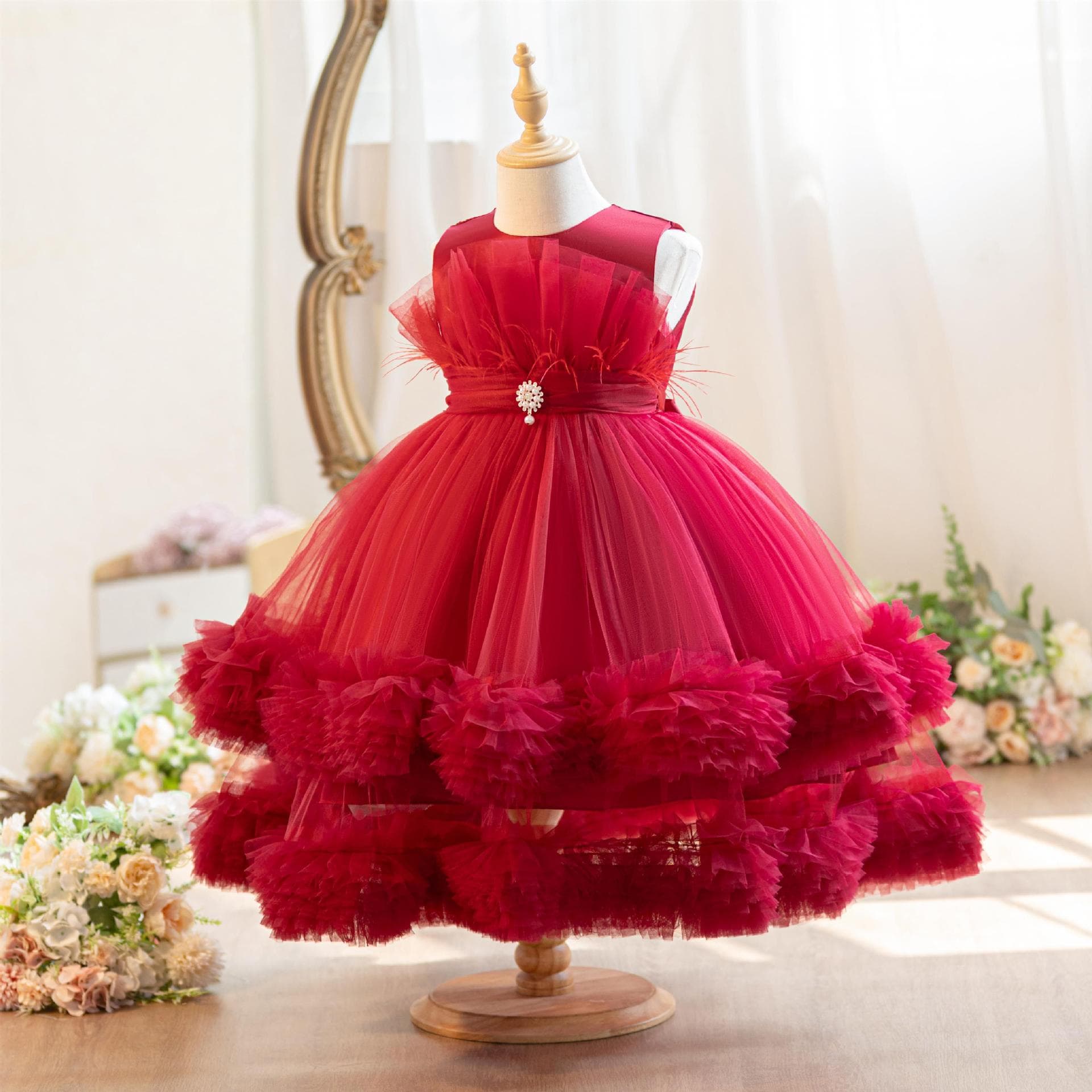 High-end Girls Princess Dress New Fashionable Tulle Tutu Skirt for Toddler Kids Birthday Performance Costume Wholesale