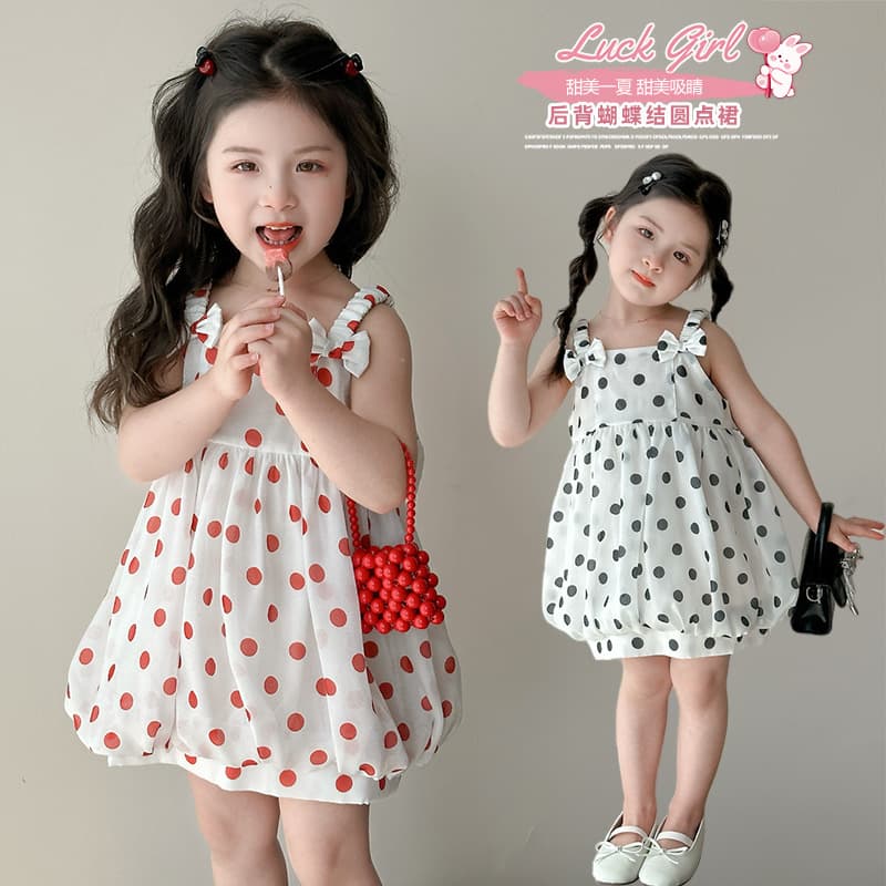 Girls Summer Dress 2026 New Sweet Children Polka Dot Dress Baby Sleeveless Halter Princess Dress