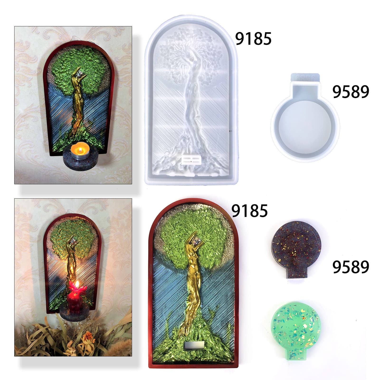 DIY Tree of Life Wall Hanging Candle Holder Decoration Crystal Resin Mold Desktop Candle Holder Tree of Life Silicone Mold