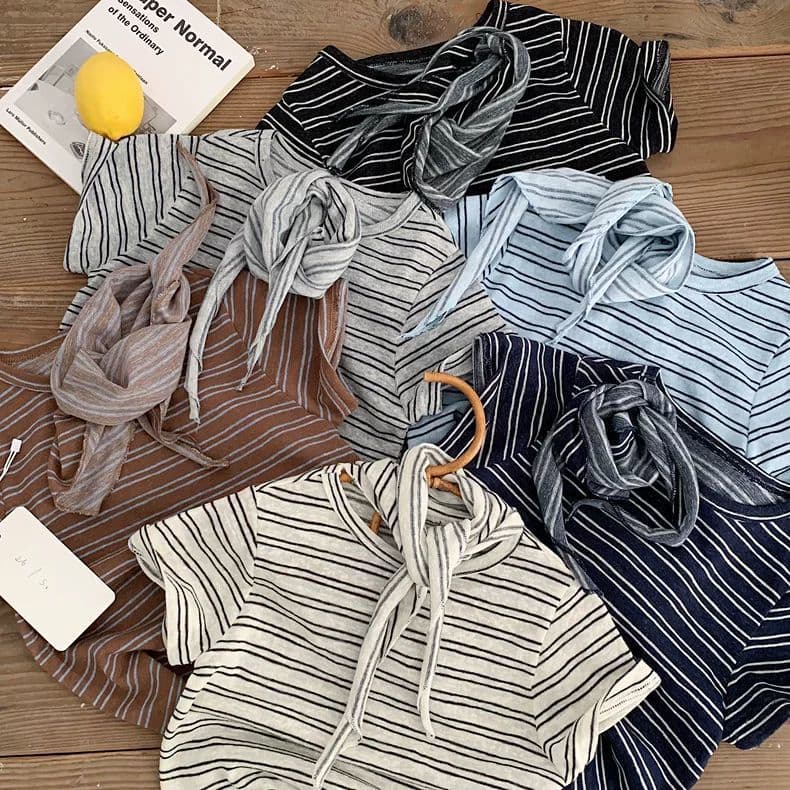 Children's T-shirt 26 spring and summer boys Korean style striped versatile short-sleeved baby and kid triangle scarf base T female style