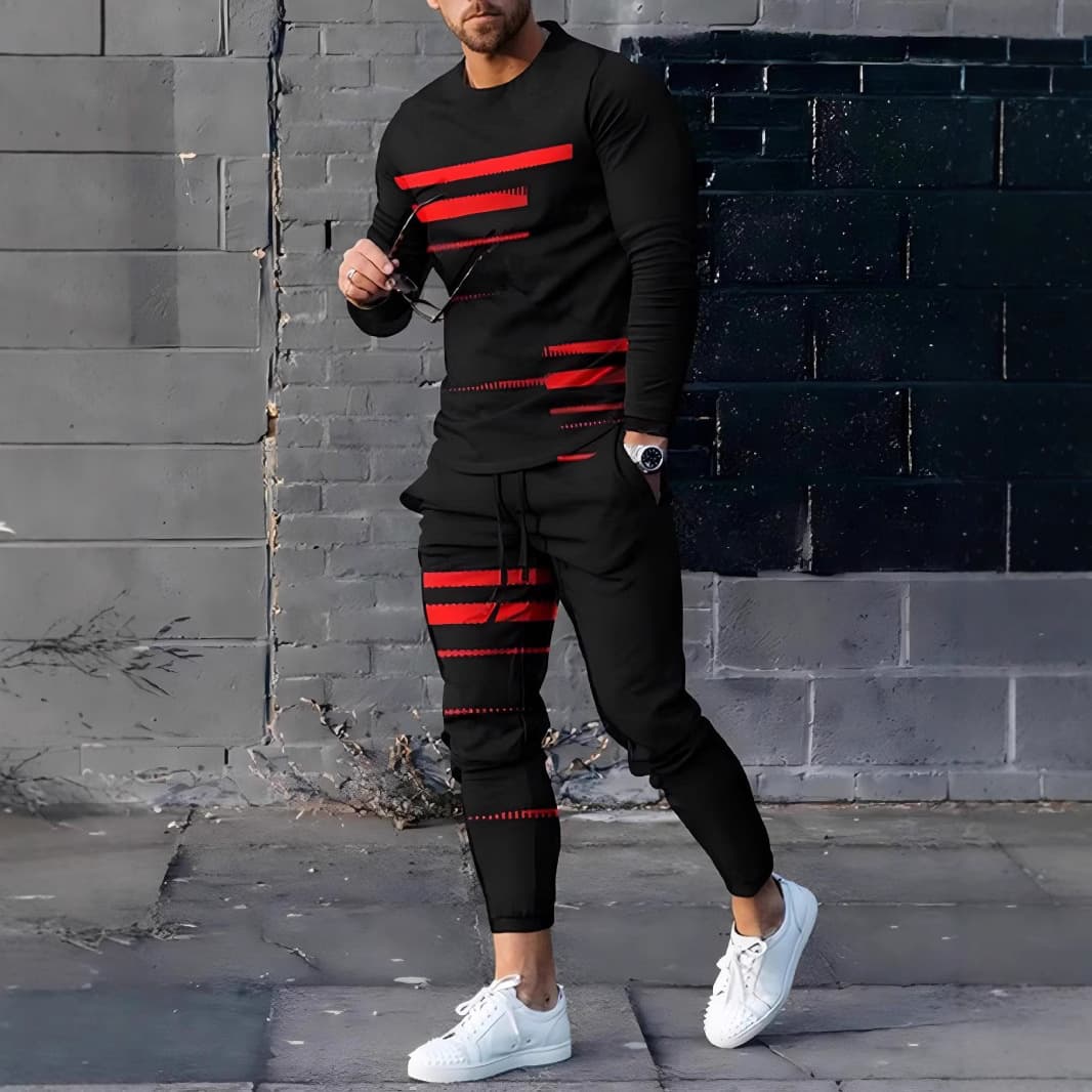 2025 Cross-Border Foreign Trade Casual Pants Long Sleeve Sweatpants New 3D Digital Print Men's Long Pants Set