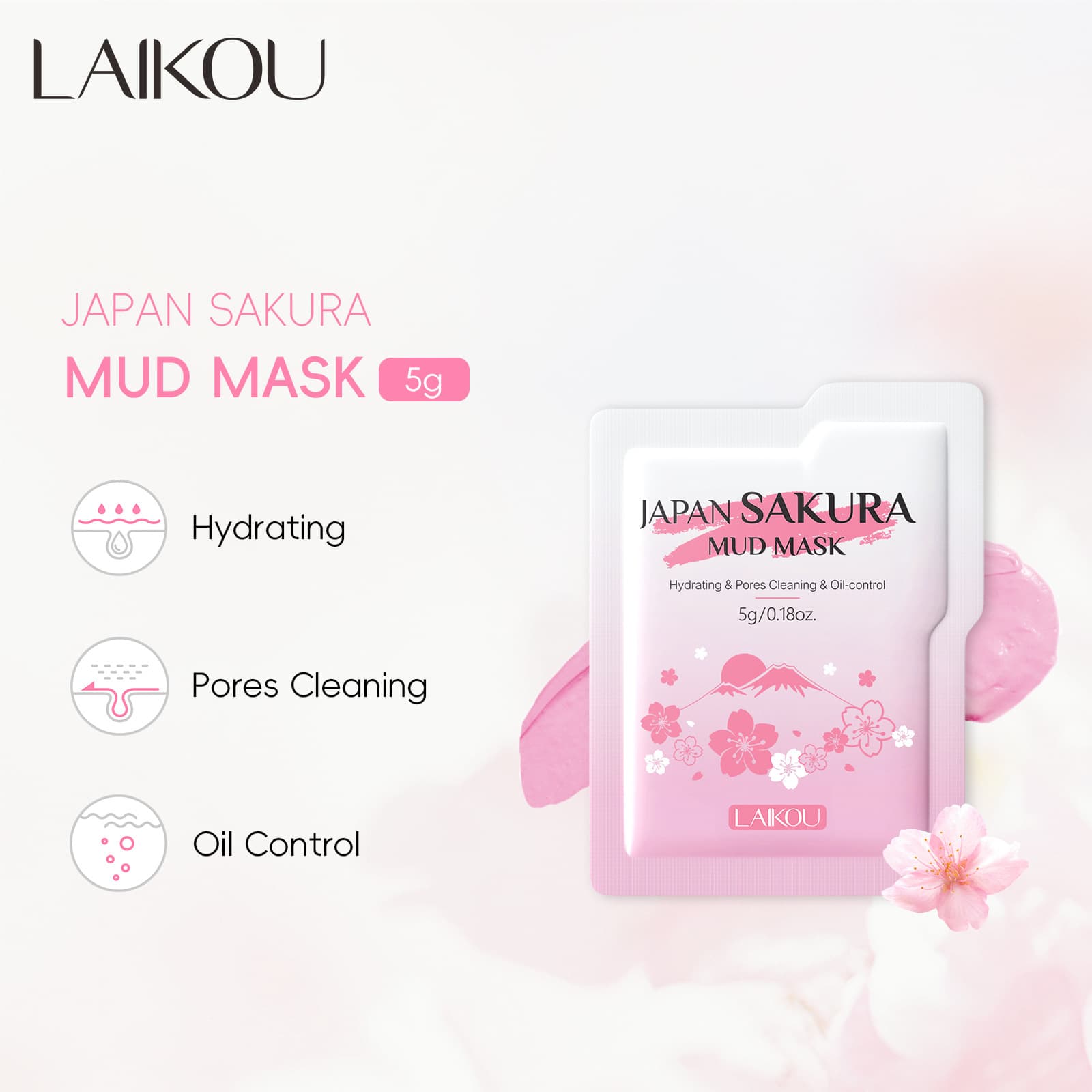 New Laikou Cherry Blossom Mask Sheet (Series) 5g, Pore Cleansing Mud Mask for Application, Hydrating, Moisturizing Export Mask