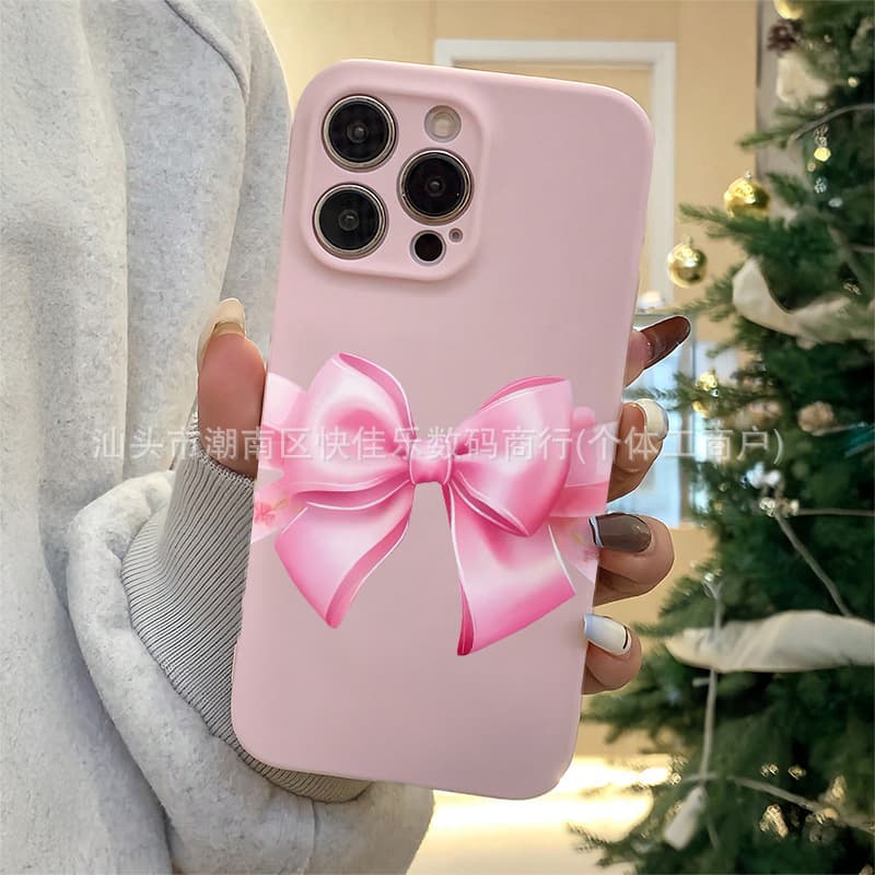 Bow Pink Phone Case Compatible with iPhone 11/12/13/14/15 16 PRO MAX Protective Cover