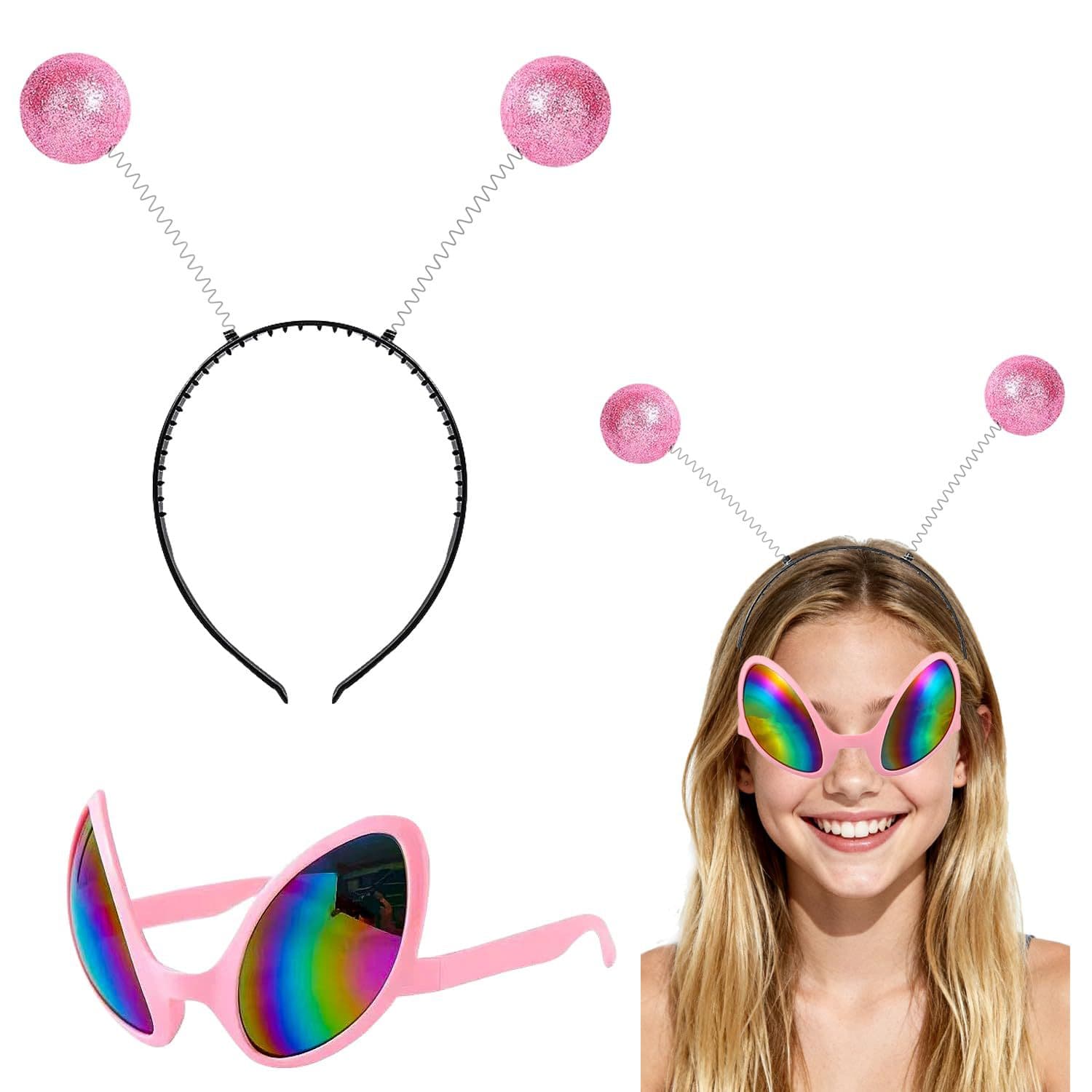 Alien Headband Rainbow Lens Sun Lens with Popper Antenna Suitable for Adults and Children LP495
