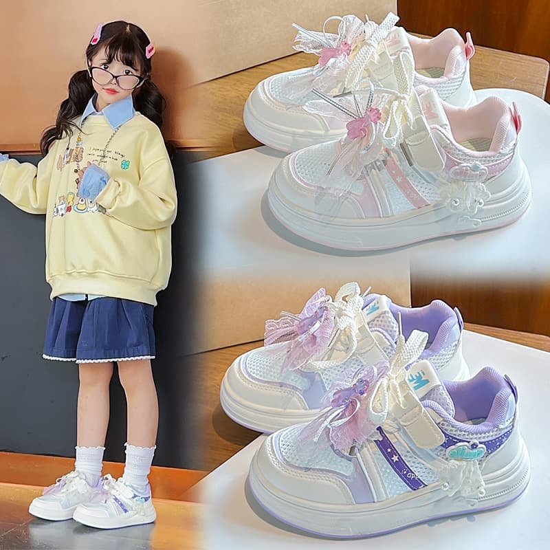 Children's Shoes 2026 Summer Breathable Mesh New Girls' Casual Shoes for Middle and Older Kids Fashionable Versatile Student White Sneakers