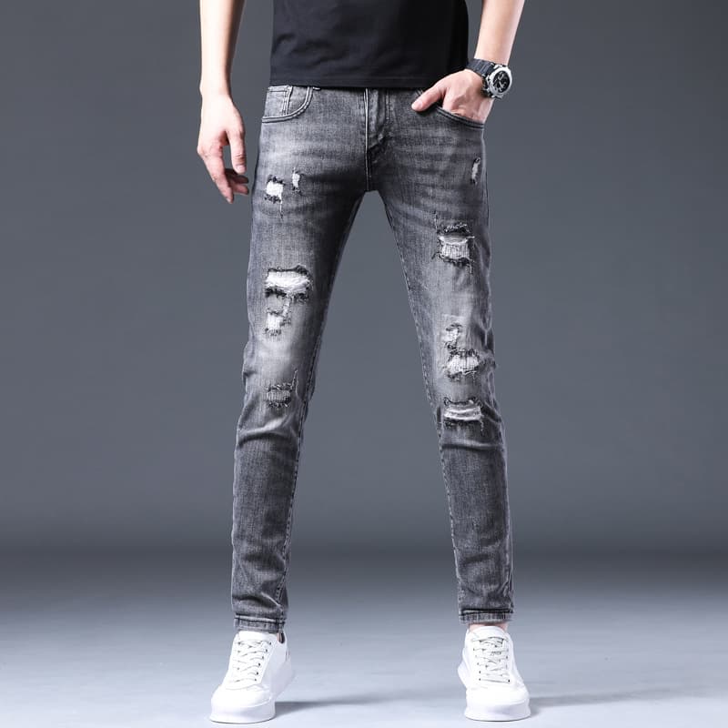 Spring Autumn Ripped Jeans for Men Patch Cotton Casual Trendy Men's Jeans Youth Stretch Slim Fit Skinny