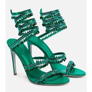 New European and American Crystal Pendant Snake Winding Rhinestone Tassel Decoration Foreign Trade Large Size High Heel Women's Sandals