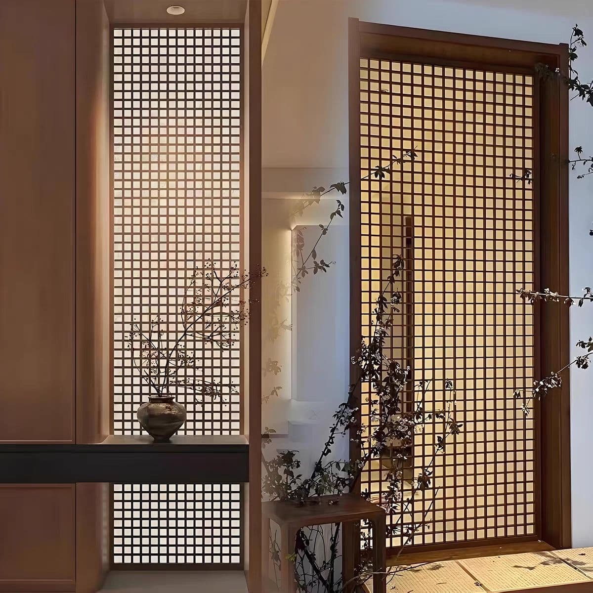 Song Dynasty Aesthetics New Chinese Style Solid Wood Screen Partitions, Small Grid Entryway Dividers, Traditional Chinese Home Decoration