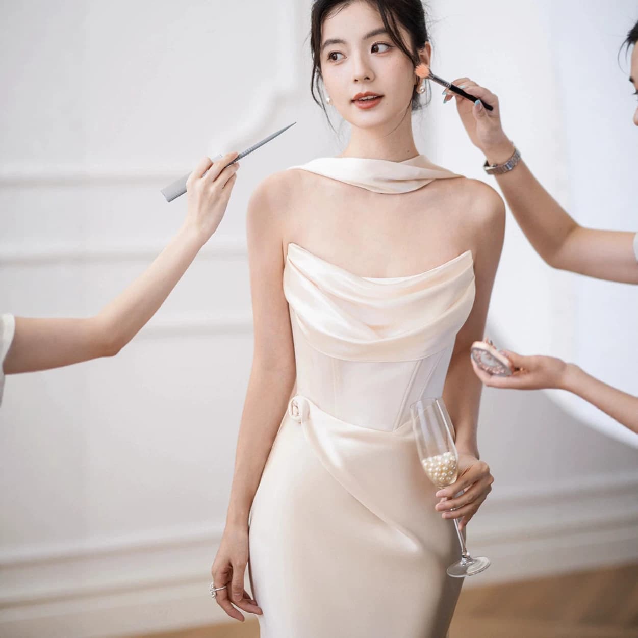 French tube top light wedding dress 2026 new dressing gown female bride engagement wedding dress skirt satin back door toast service