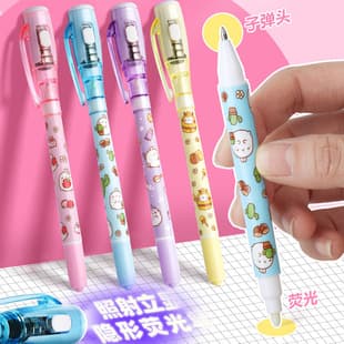 Invisible Fluorescent Highlighter Pen with Light, Transparent Glow-in-the-Dark UV Pen, Dual-Head Night Light Star-Revealing Pen
