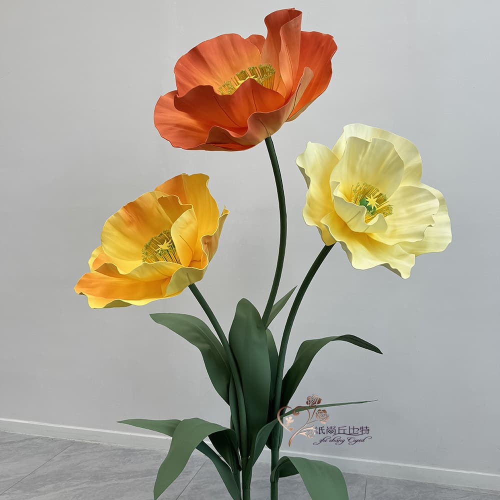 Giant Paper Art Flowers Wedding Decoration Large EV Foam Paper Outdoor Waterproof Poppy Flowers