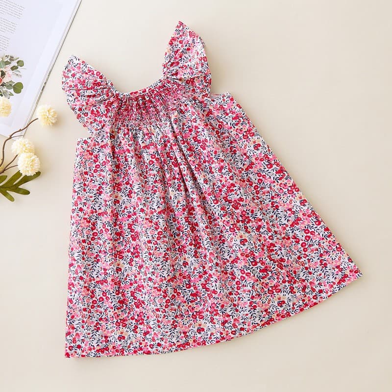 2026 Export Baby & Toddler Embroidered Shirred Dress, Girls Flutter Sleeve Baby Dress, Floral Print Doll Dress