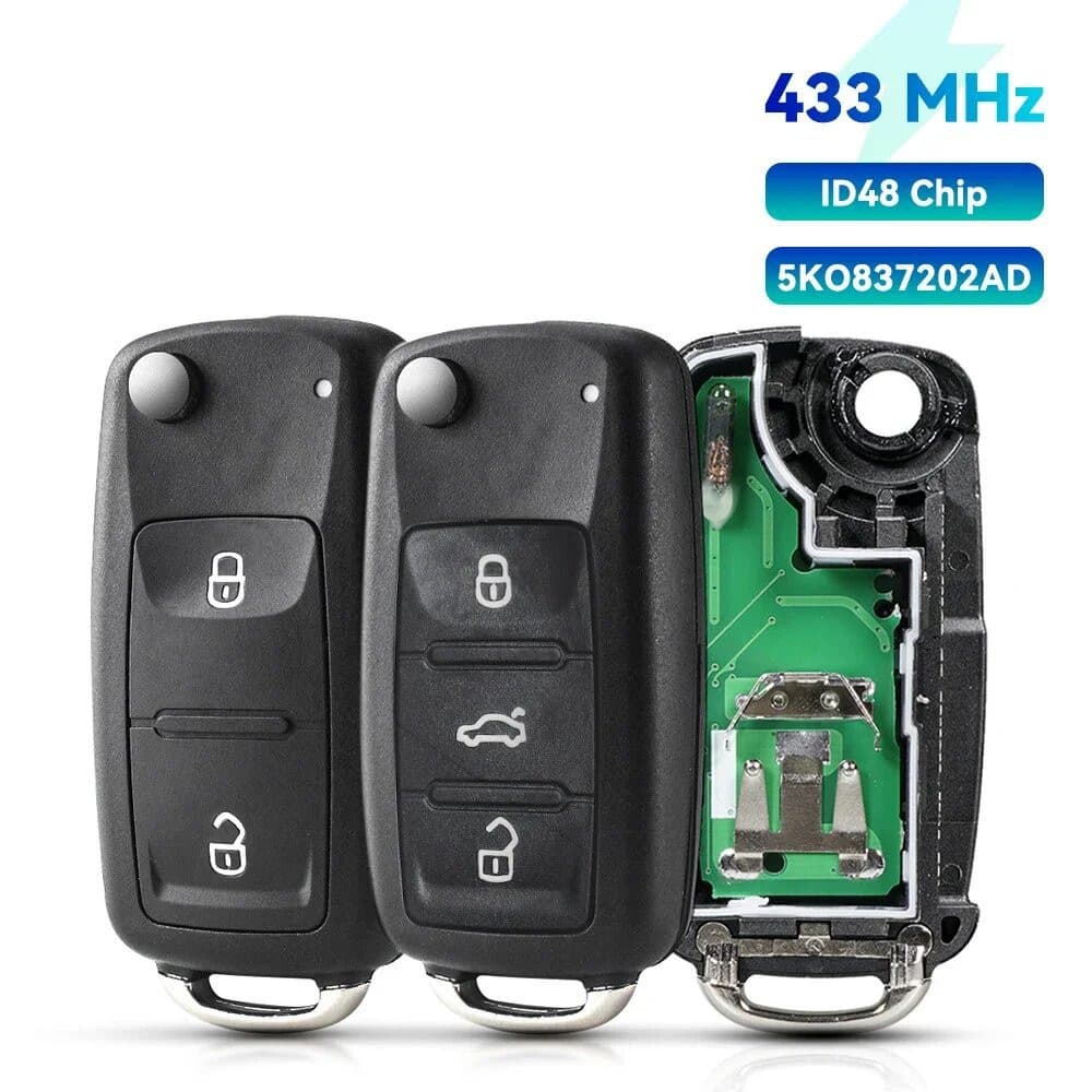 Compatible with Volkswagen 3-Button Car Key Shell Remote Control Key 202AD+434 Frequency ID48 Chip