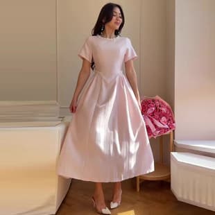 2026 Summer European and American Fashion Amazon Cross-border Women's Round Neck Elegant Waist French Dress