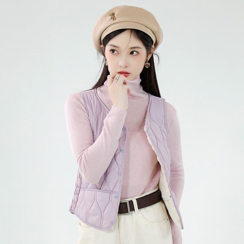 2025 winter new style fleece-lined warm vest slim fit slimming vest plus size versatile V-neck shoulder sleeveless inner layer