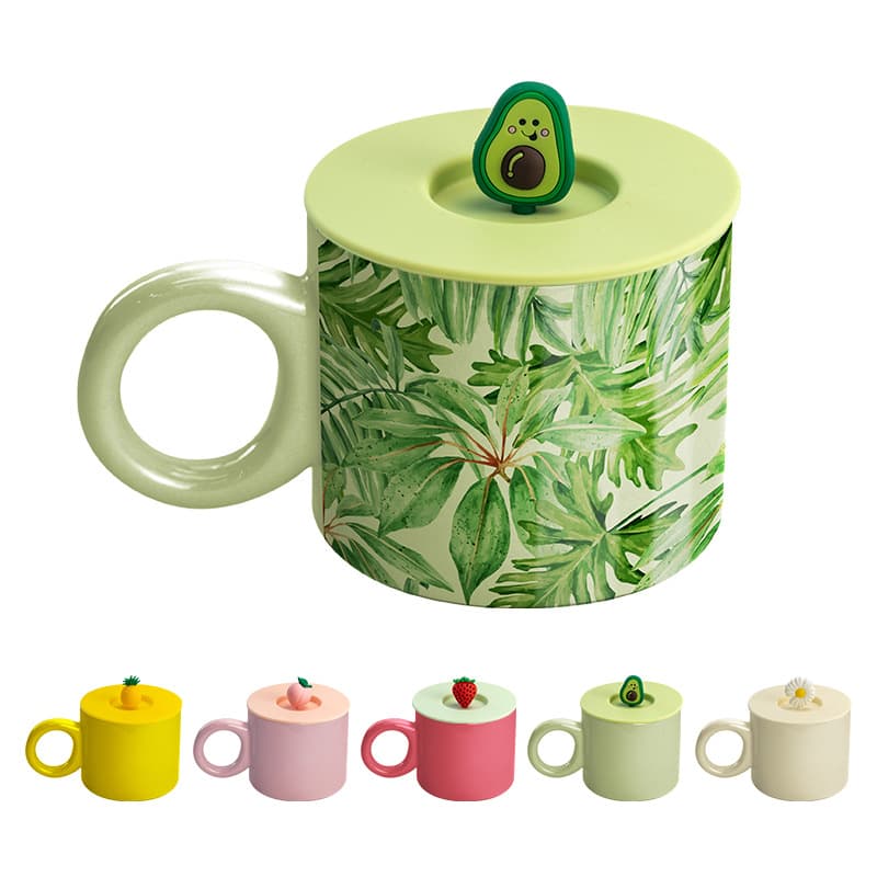Peach Ceramic Mug Couple Coffee Cup Ins Water Cup Silica Gel Fruit Drink Coffee