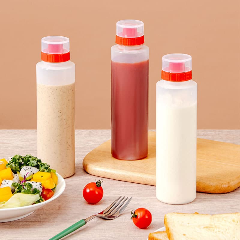 PE Three-Hole Squeeze Sauce Bottle, Dressing Dispenser, Salad Bottle, Three-Nozzle Squeeze Bottle, Jam Bottle, Three-Head Salad Bottle, Cream Bottle