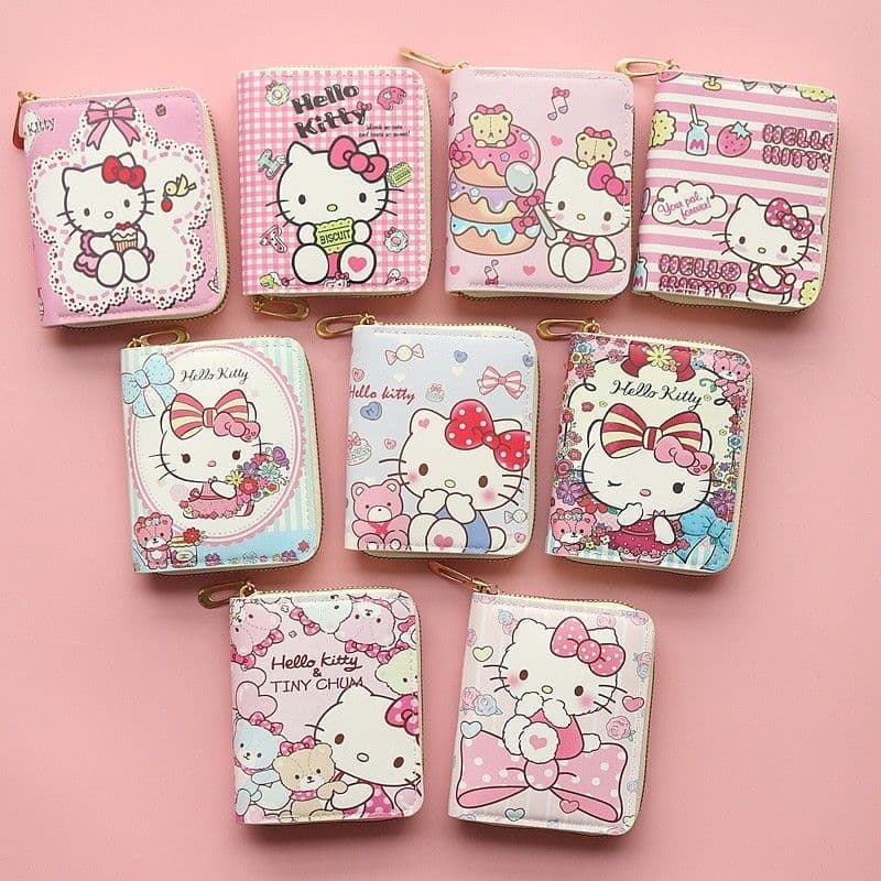 Pink Hello Kitty Wallet Mini Zipper Coin Purse Women Coin Bag Portable Card Holder Student Cute Printed Wallet