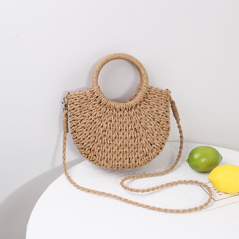Summer Woven Bag Women's Niche Design Half Round Straw Bag Casual Vacation Beach Bag Women's Handheld Crossbody Bag