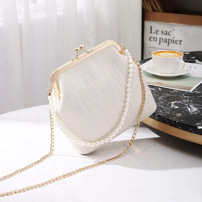 Elegant Chinese Style Satchel Bag Fresh Sweet Cotton Linen Material Crossbody Bag Single Shoulder Hanfu Bag Shell Shape Soft Handbag