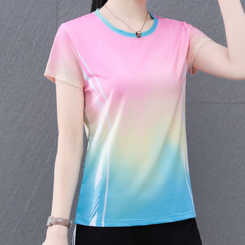 Quick-Dry Athletic Short Sleeve T-Shirt for Women Yoga Gym Running Ice Silk Breathable Outdoor Top Summer Tee
