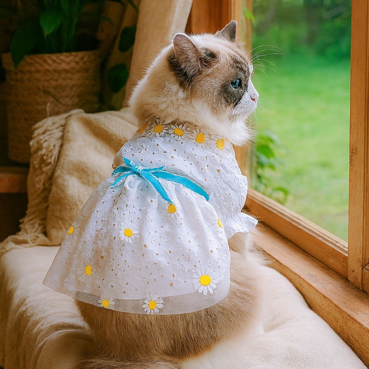 In Stock Pet Dog Cat Clothes Spring Summer Thin Daisy Flower Hollow Dress for Small Dogs Wholesale Drop Shipping