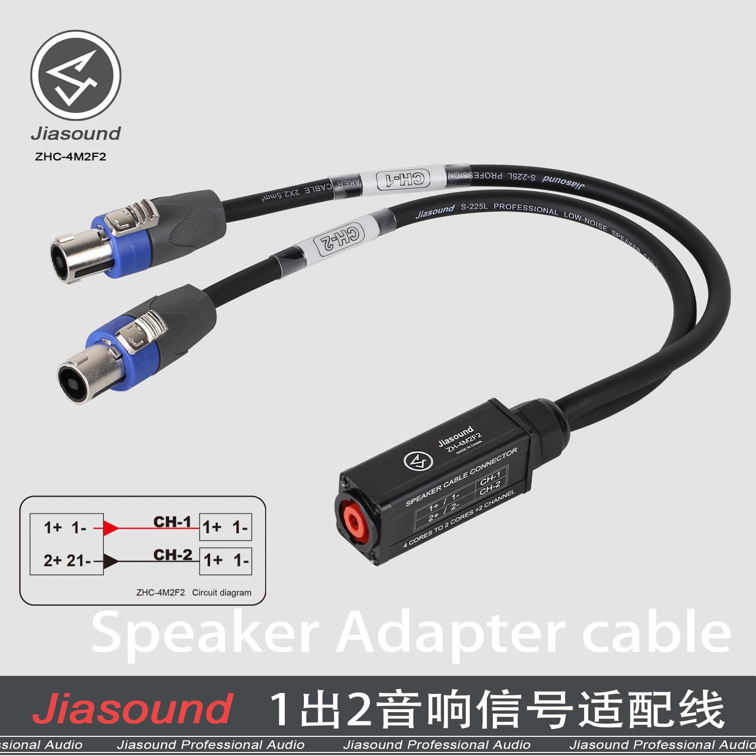 Jiasound Speaker Cable Splitter 4 Core to 2 Core x 2 Channel