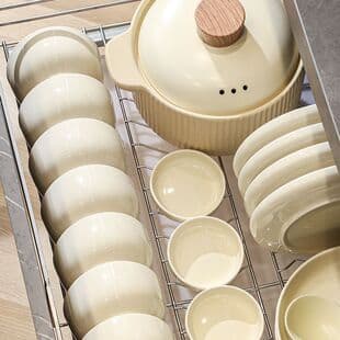 Cream Bowl and Plate Set Home Tableware Set Full Set Family Pack Under-Glaze Color High Appearance Housewarming Bowl Set Complete Set