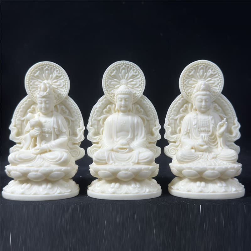 Ivory fruit carving of the Western Three Saints Great Sun Tathagata Mahasthamaprapta to Guanyin Bodhisattva 12.5*7*6cm ornament