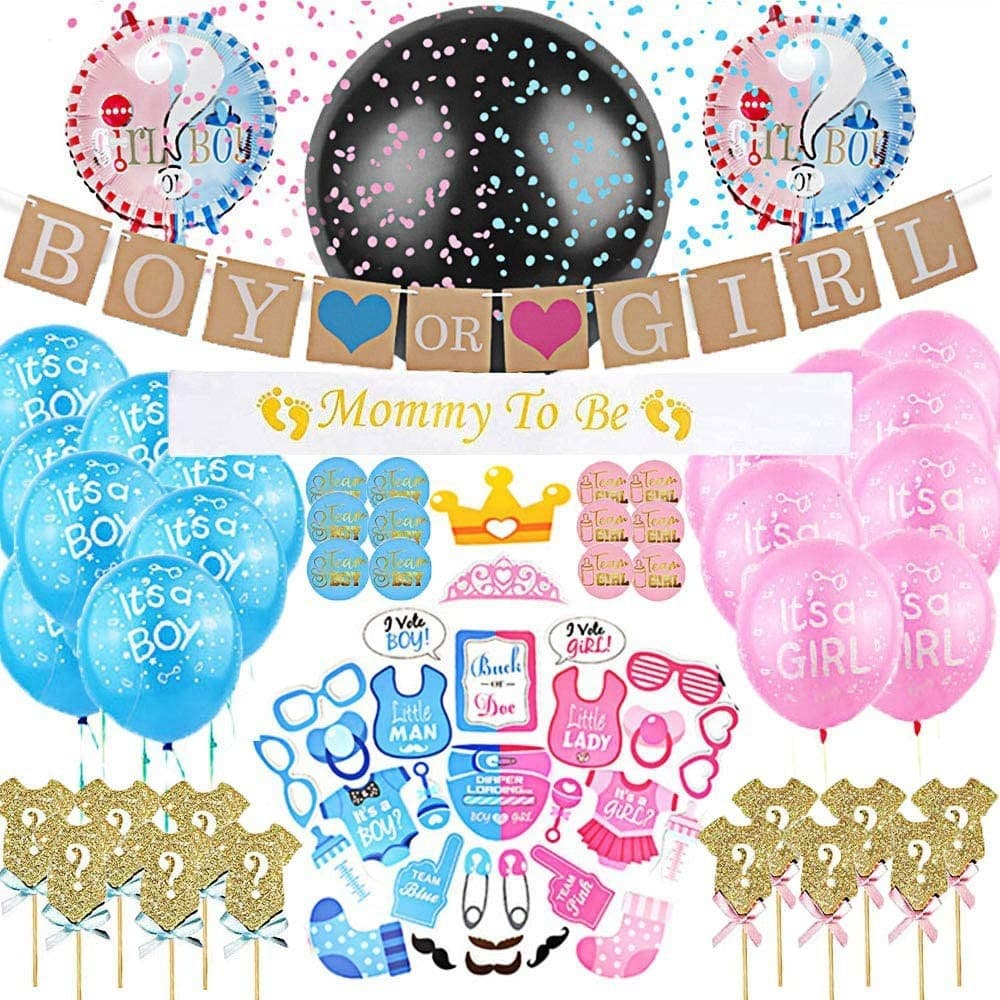 Gender Reveal Party Supplies Baby Shower Decorations BOY OR GIRL Banner Confetti Balloons Photo Props