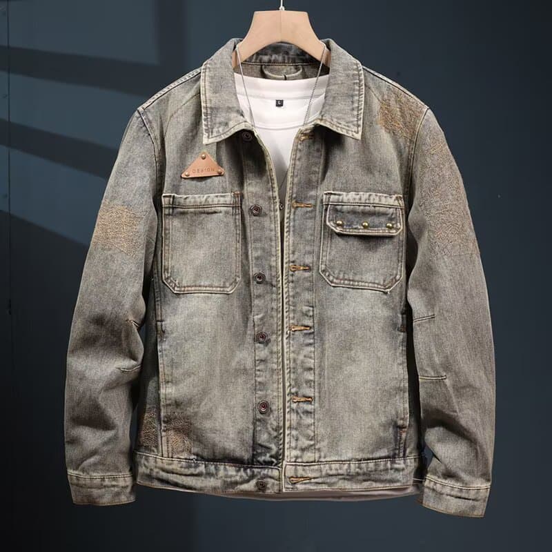 Autumn new denim jacket men's loose large size outer wear autumn and winter jacket retro long-sleeved men's denim clothes trendy