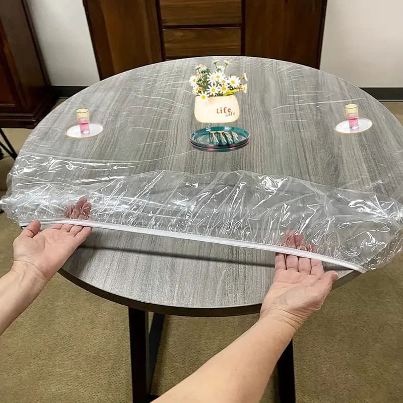Amazon PVC Transparent Elastic Band Tablecloth Round Elastic Table Cover Waterproof Oil-Proof