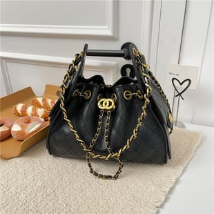 Chanel Style Diamond Quilted Chain Bucket Bag 2026 Daily Work Commute Drawstring Spring New Women Single Shoulder Bag