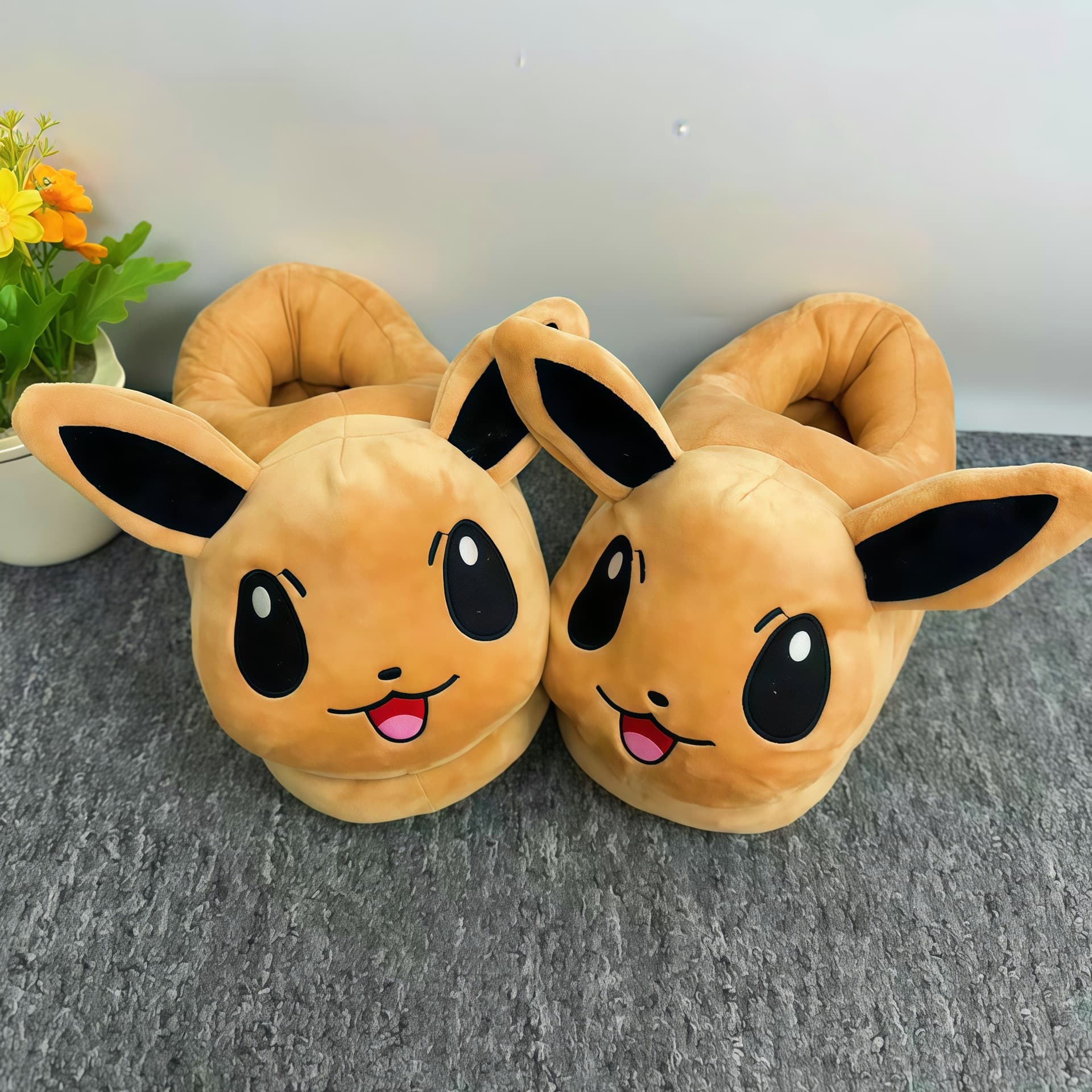Cross-border Hot Selling Cartoon Eevee Full Plush Slippers Cute New Home Warm Unisex Toy Doll