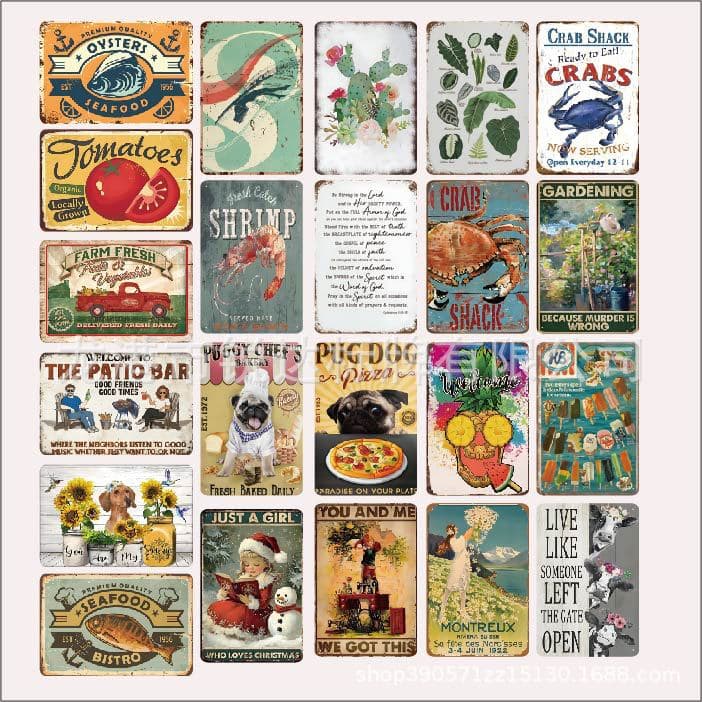 Vintage Tin Sign Seafood Retro Home Decoration Metal Art Craft Export Bar Wall Decor