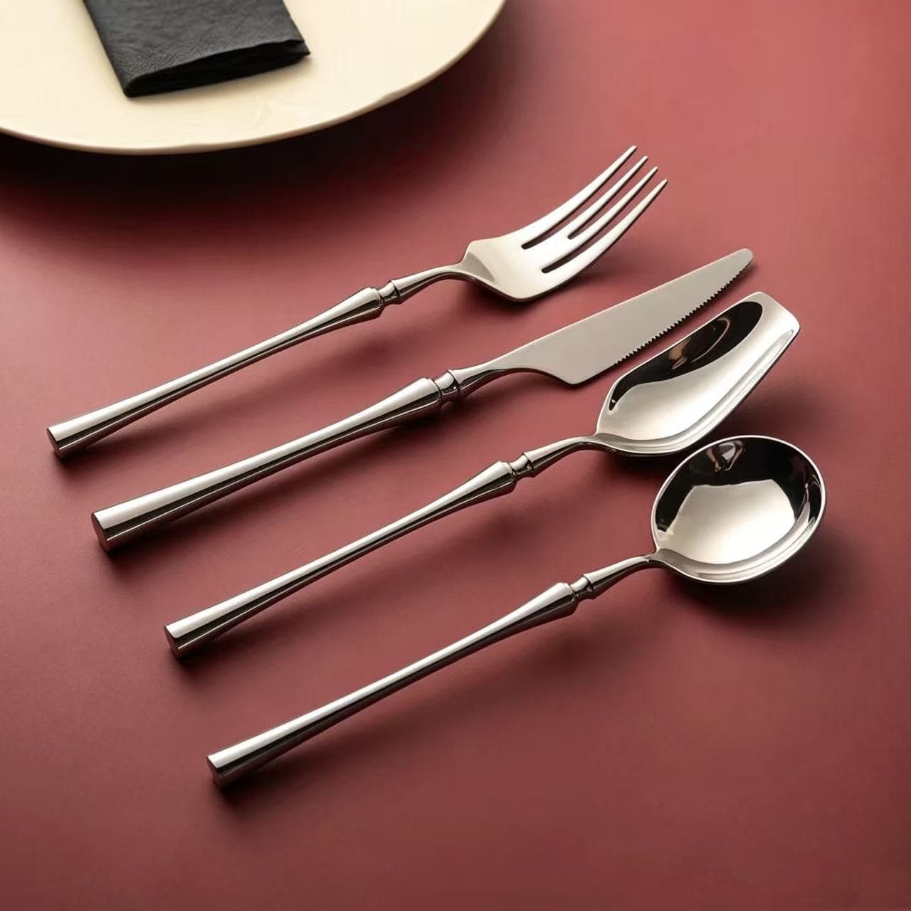 304 stainless steel flat head small waist knife, fork and spoon thickened tableware, high-end light luxury restaurant hotel steak knife and fork