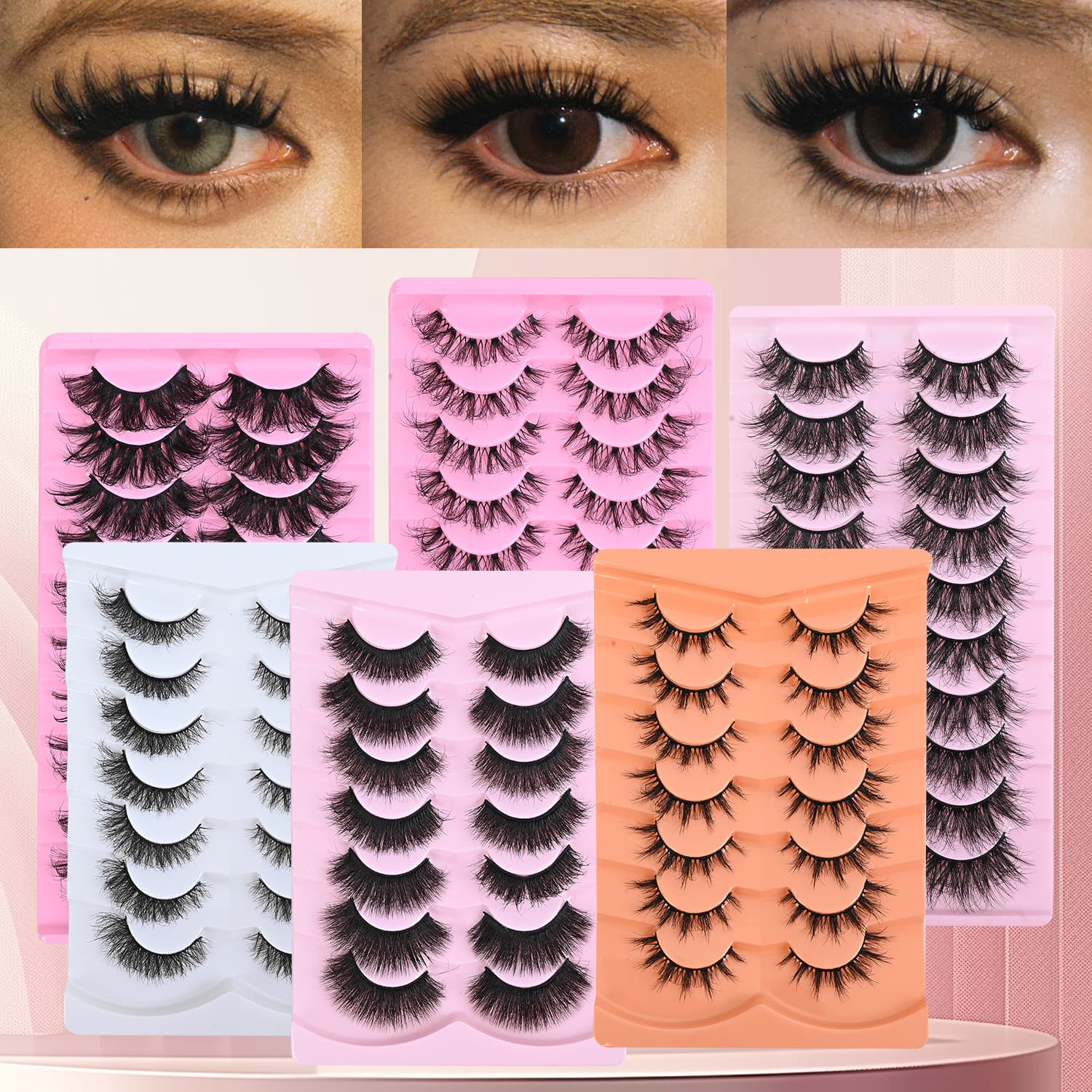 Source Factory Cross-Border Full Eye Pair Faux Mink Eyelashes European and American Thick False Eyelashes Long Curly Eyelashes In Stock Wholesale