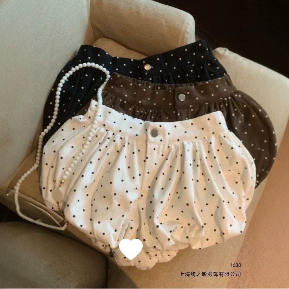 2026 New White Floral Polka Dot Shorts for Women Summer Hot Girl Puff Bubble Short Skirt