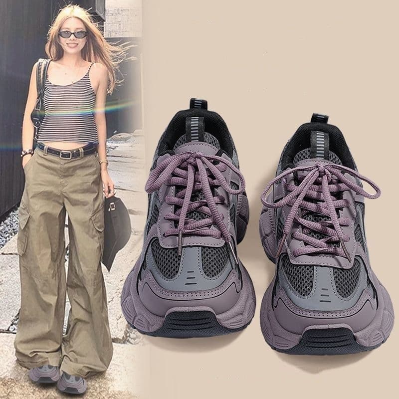Scissors Stone Wasteland Style Purple Dad Shoes 2026 Spring/Autumn New Breathable Student High Appearance Versatile Thick Sole Casual
