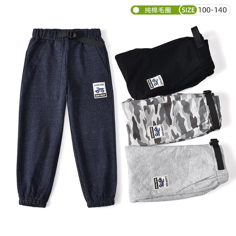 Spring Autumn Boys Cotton Fleece Denim Pants Casual Long Trousers 100-140cm Pure Cotton Soft Knitted Mid Waist Elastic Belt