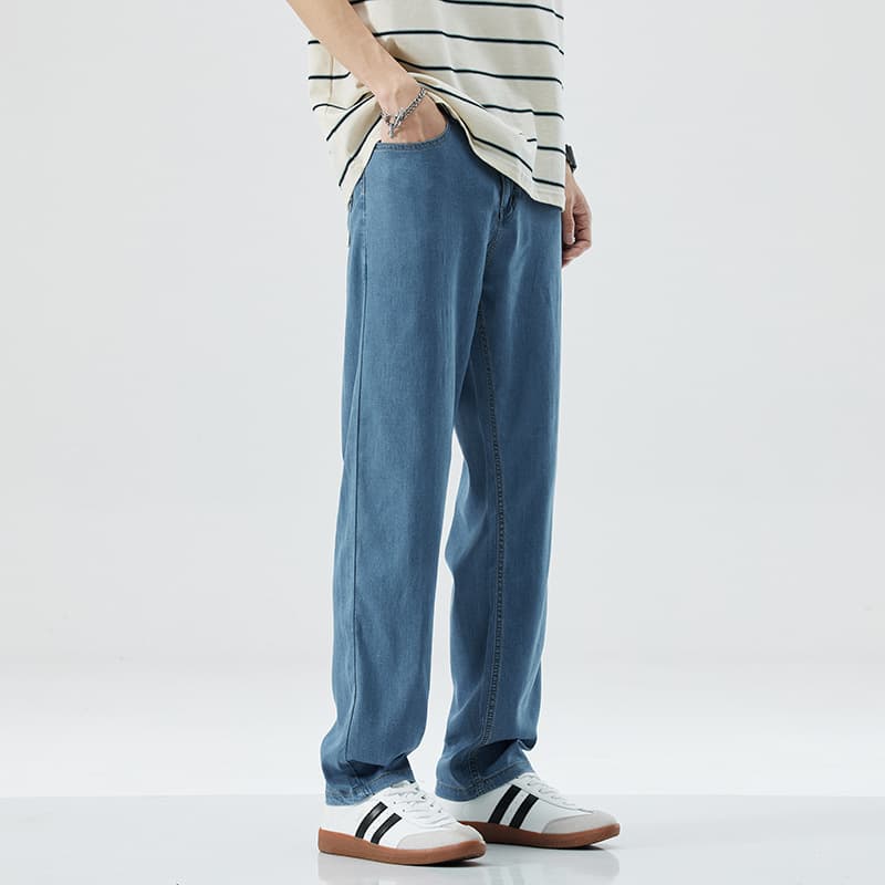 Tencel Denim Pants for Men Summer Lightweight Loose Straight Wide Leg High-End Soft 2026 Trend Cool Feel Versatile