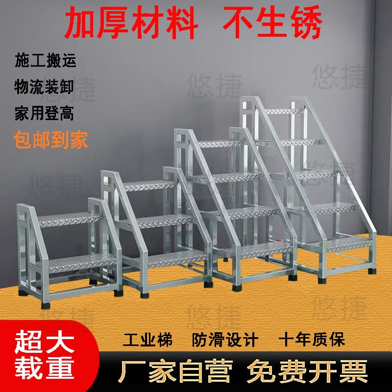 Movable outdoor stair-step ladder with handrails for industrial/home use and elevated step access