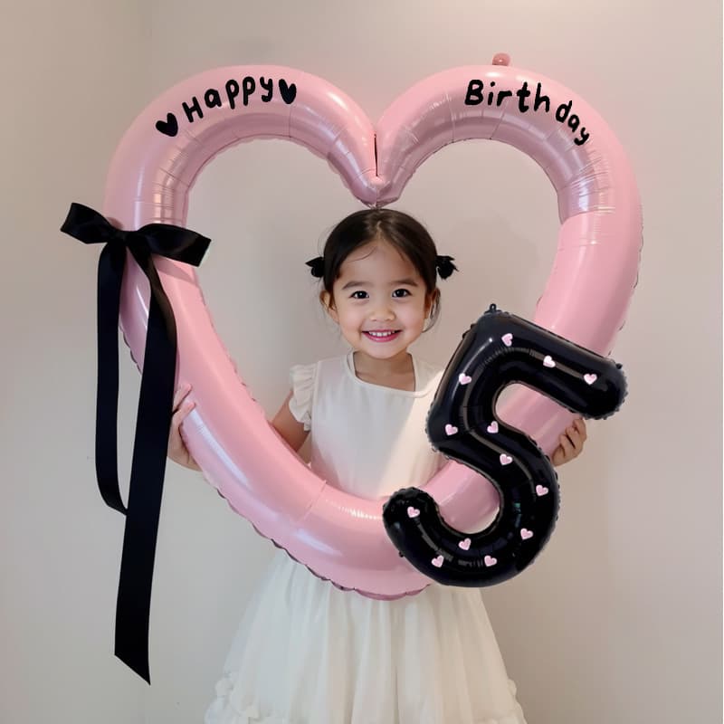 Girls' Princess Pink Bow Balloon Birthday Decoration Scene Kids First Birthday Party Photo Props