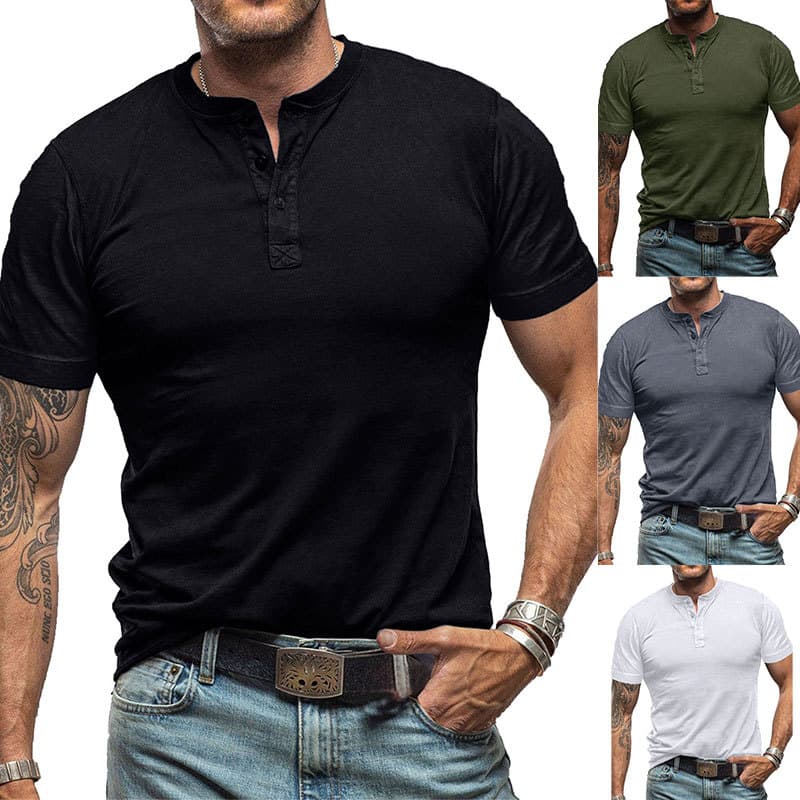 Cross-border Summer Men's Short Sleeve T-Shirt, Export Men's Henley Shirt, Amazon Color Block Tee for Men Wholesale