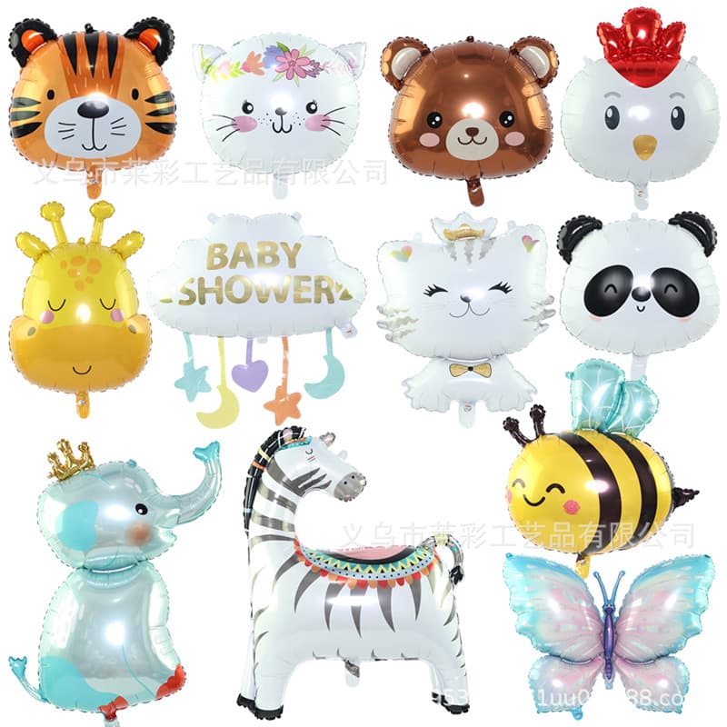 Cross Border Hot Sale Cartoon Animal Shape Aluminum Film Balloon Jungle Birthday Theme Lion Elephant Bee Tiger Balloon