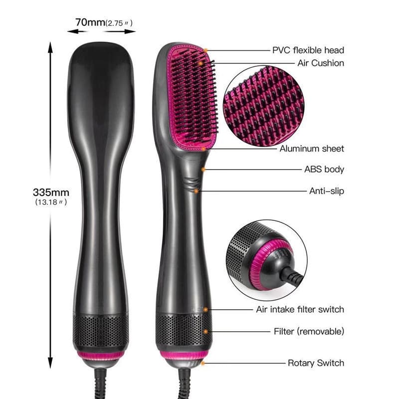 New In Stock 3-in-1 Hot Air Hair Brush Styling Comb Hair Dryer Brush Curling Iron Electric Straightening Brush