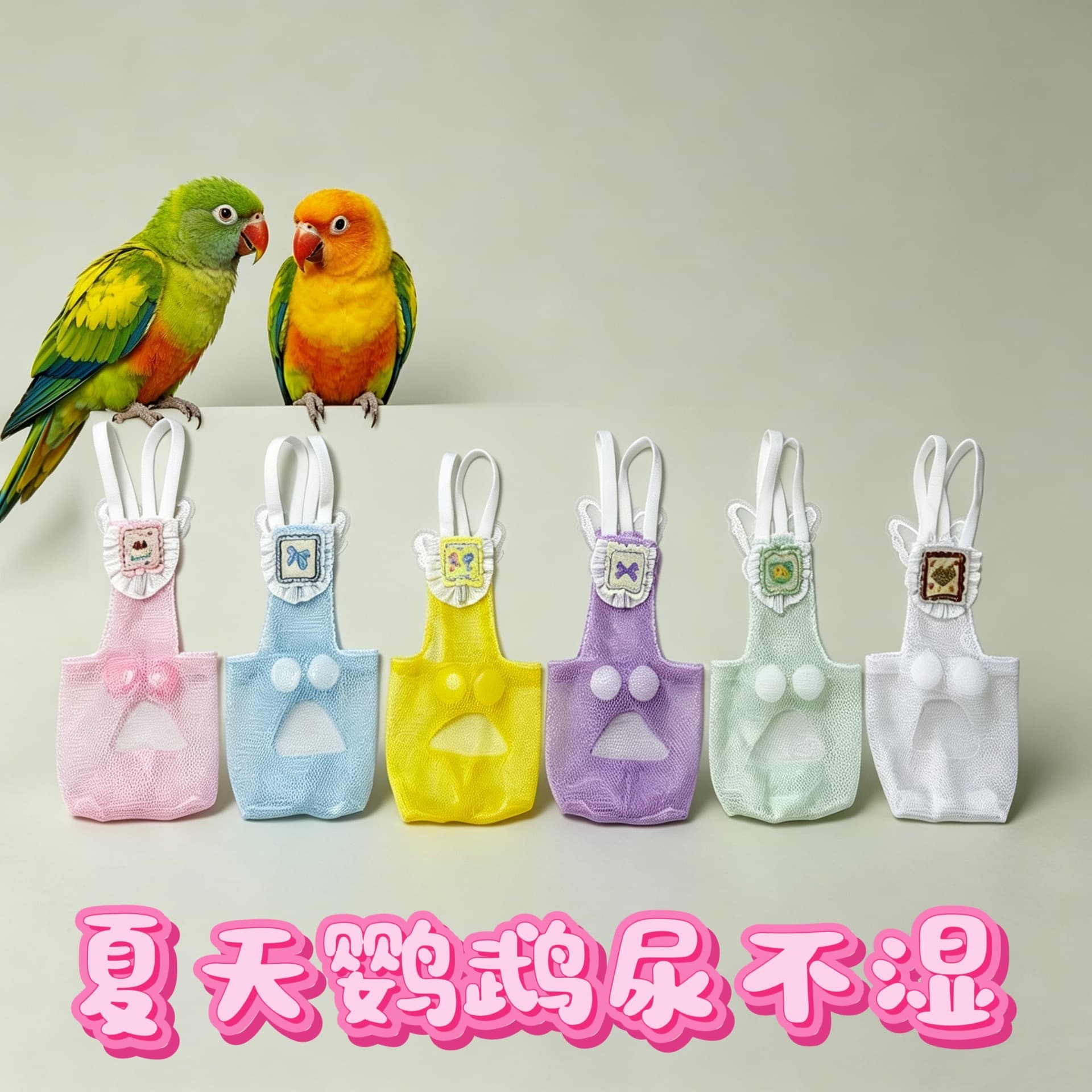 Summer breathable mesh parrot diaper, 3D style with adjustable shoulder straps, large capacity poop bag, diaper clothes
