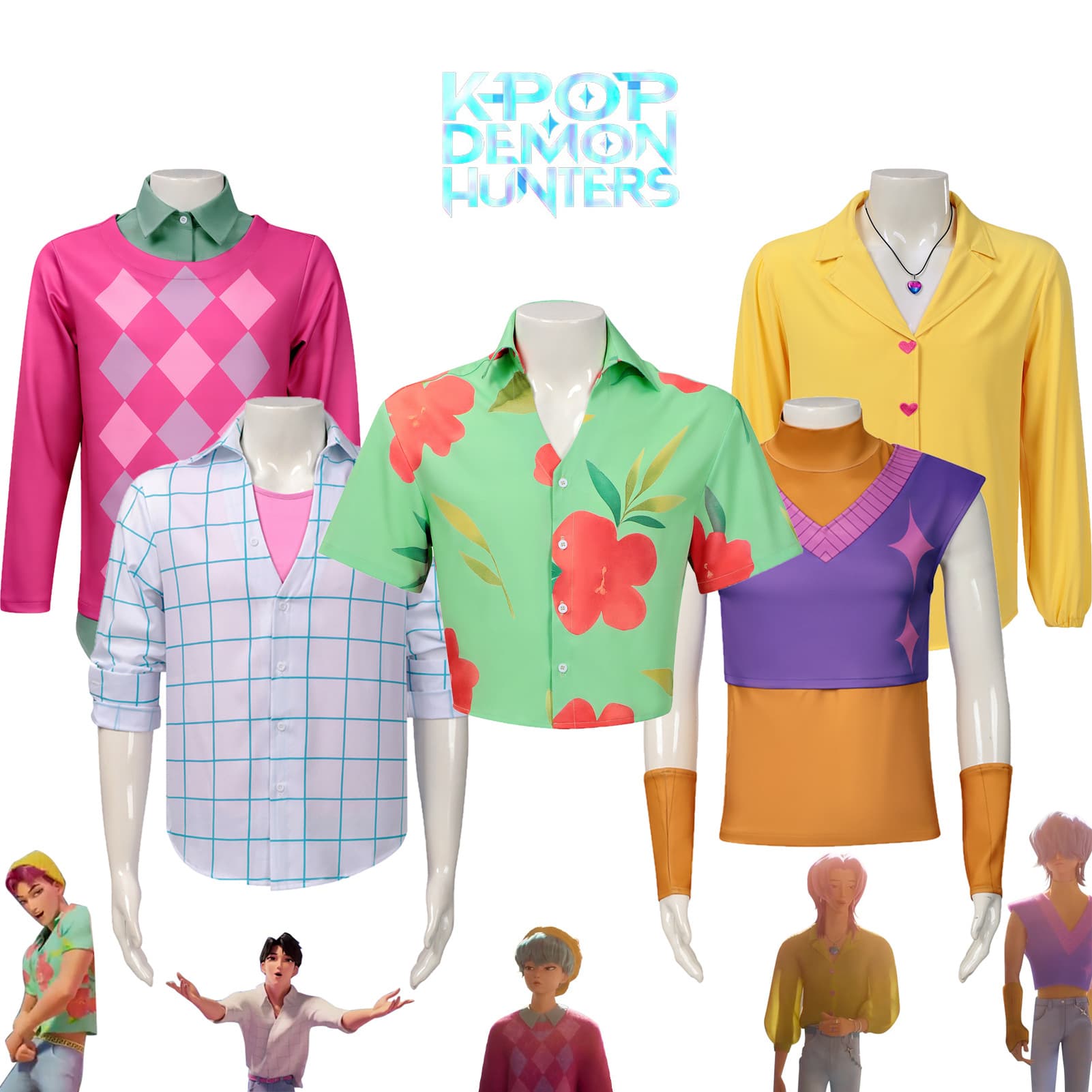 New cross-border product: Demon Hunter Girl Group Shaka Boys Demon Boy Group Jinu Baby Abby Anime COS Floral Shirt